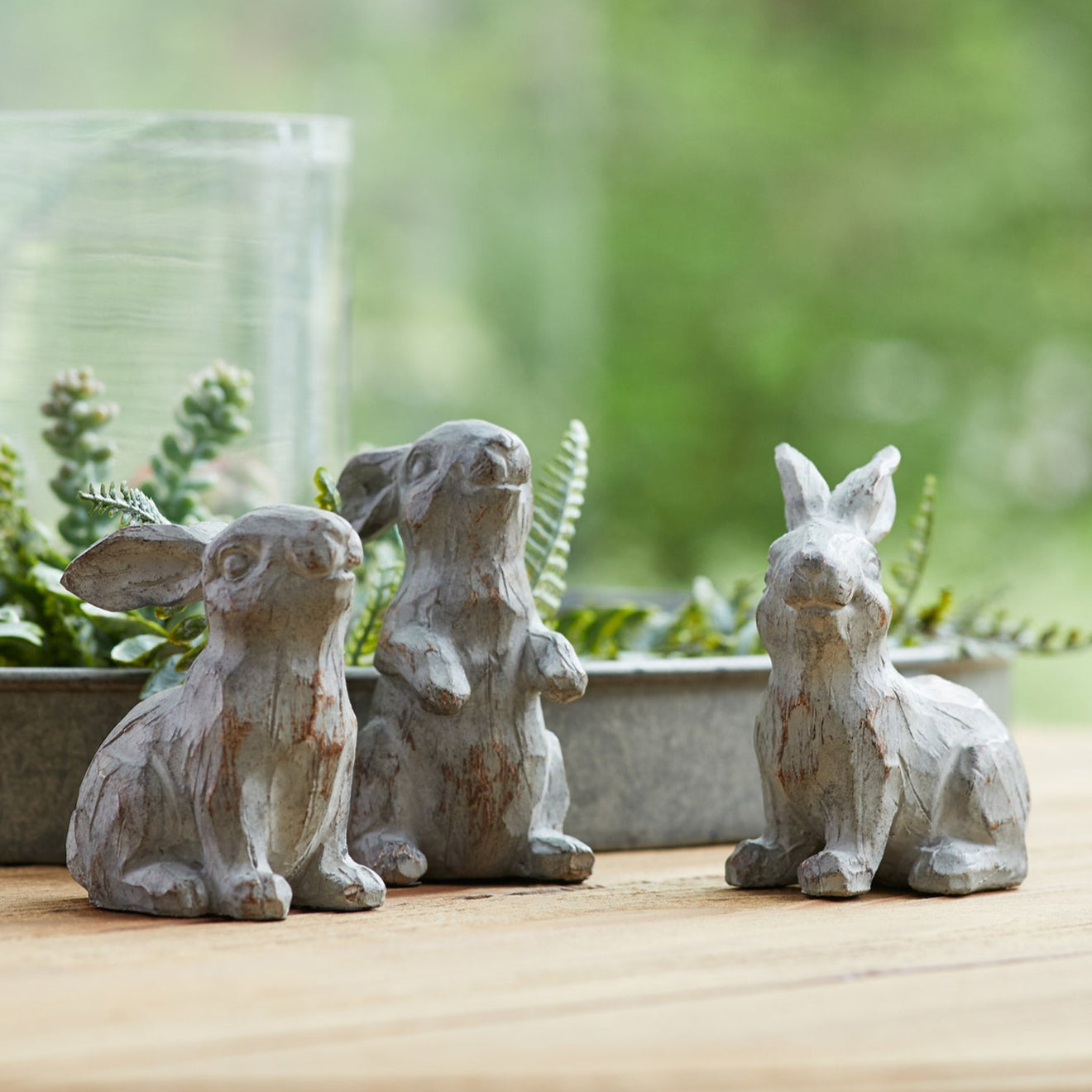 Washed Stone Garden Rabbit Figurine Set of 6