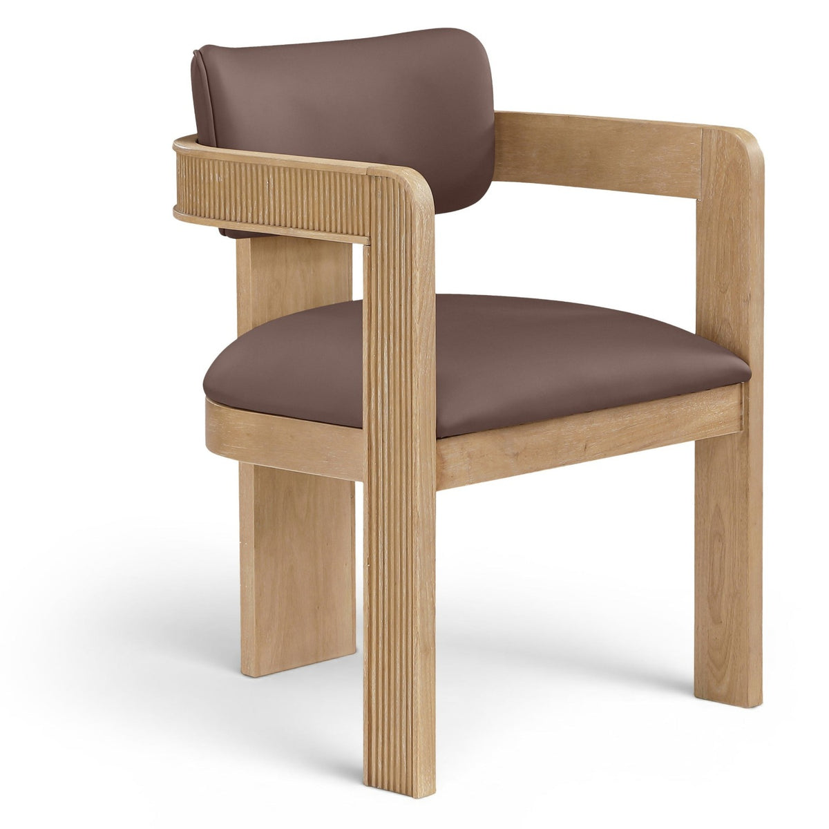 Sacha Brown Vegan Leather Upholstered Dining Chair, Set of 2 in brown, fluted solid wood natural finish, primary product view