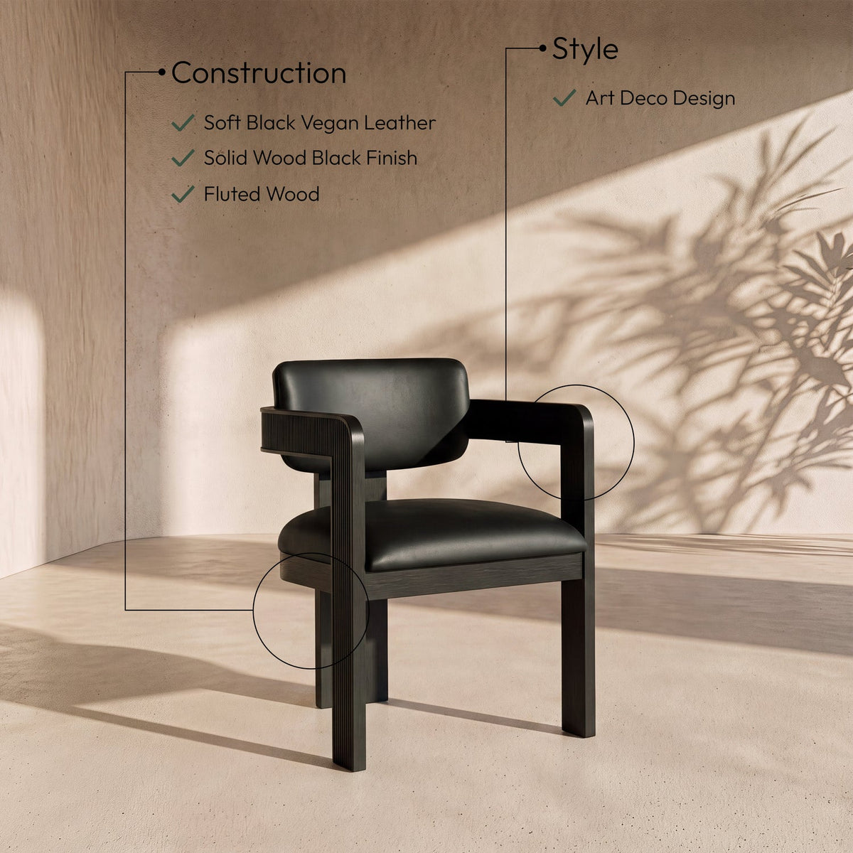 Sacha Black Vegan Leather Upholstered Dining Chair Set of 2