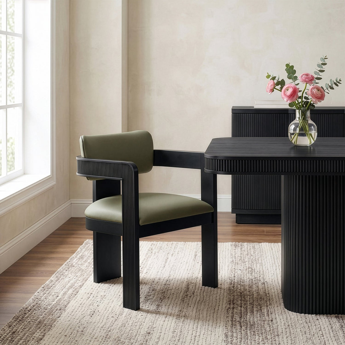 Sacha Olive Vegan Leather Upholstered Dining Chair Set of 2