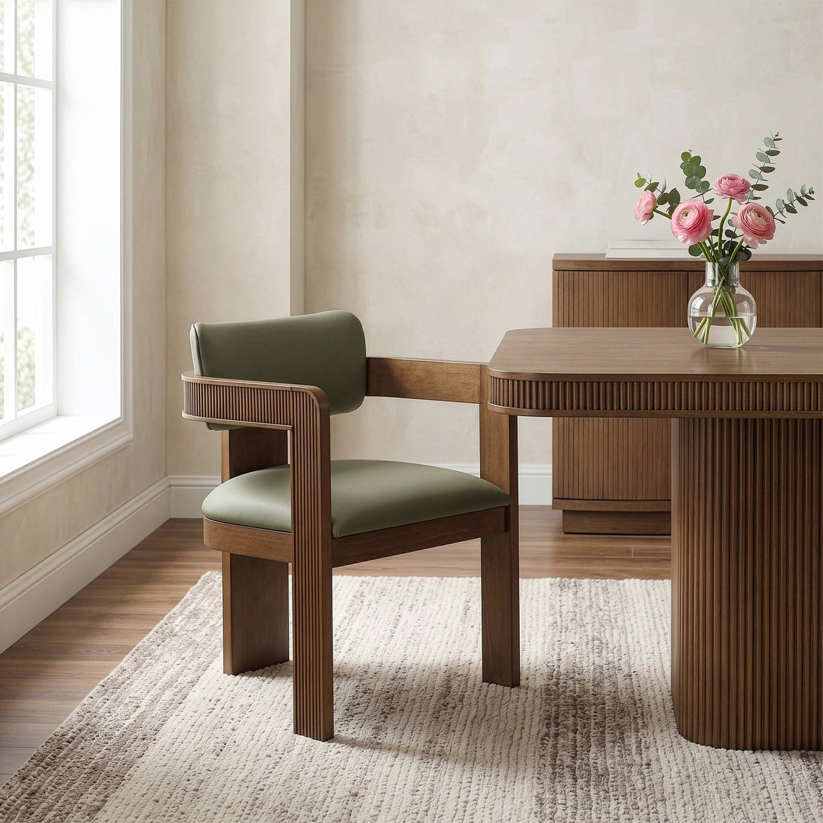 Sacha Olive Vegan Leather Upholstered Dining Chair Set of 2