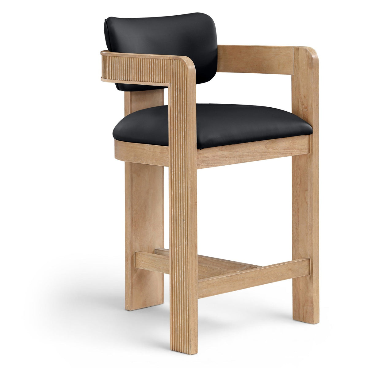 Sacha Black Vegan Leather Upholstered Counter Stool in black vegan leather, natural wood, primary product view