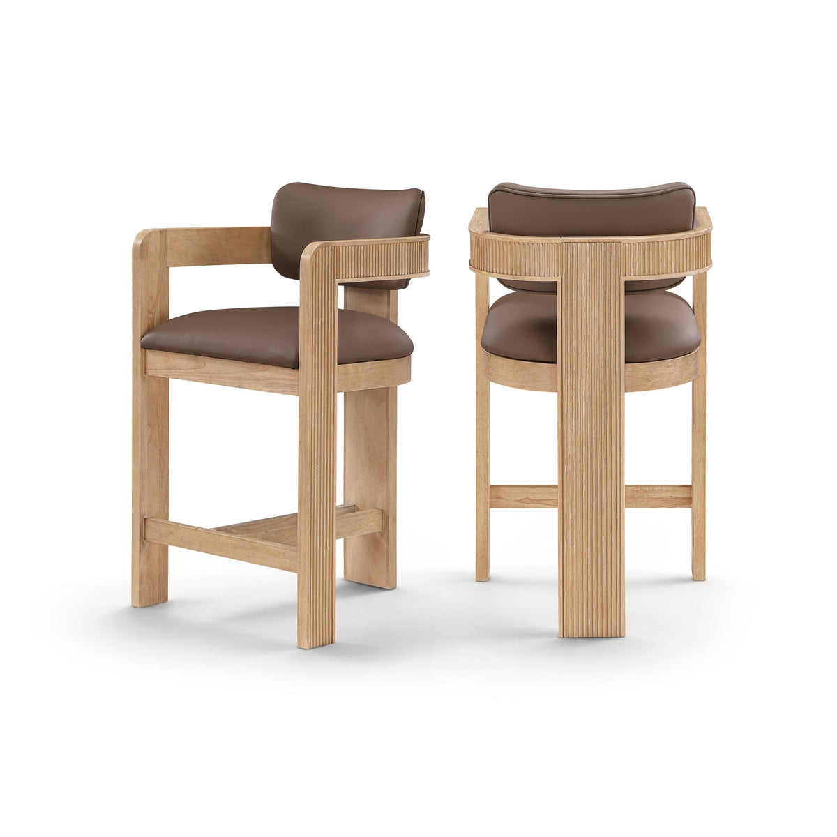 Sacha Brown Vegan Leather Upholstered Counter Stool Set of 2