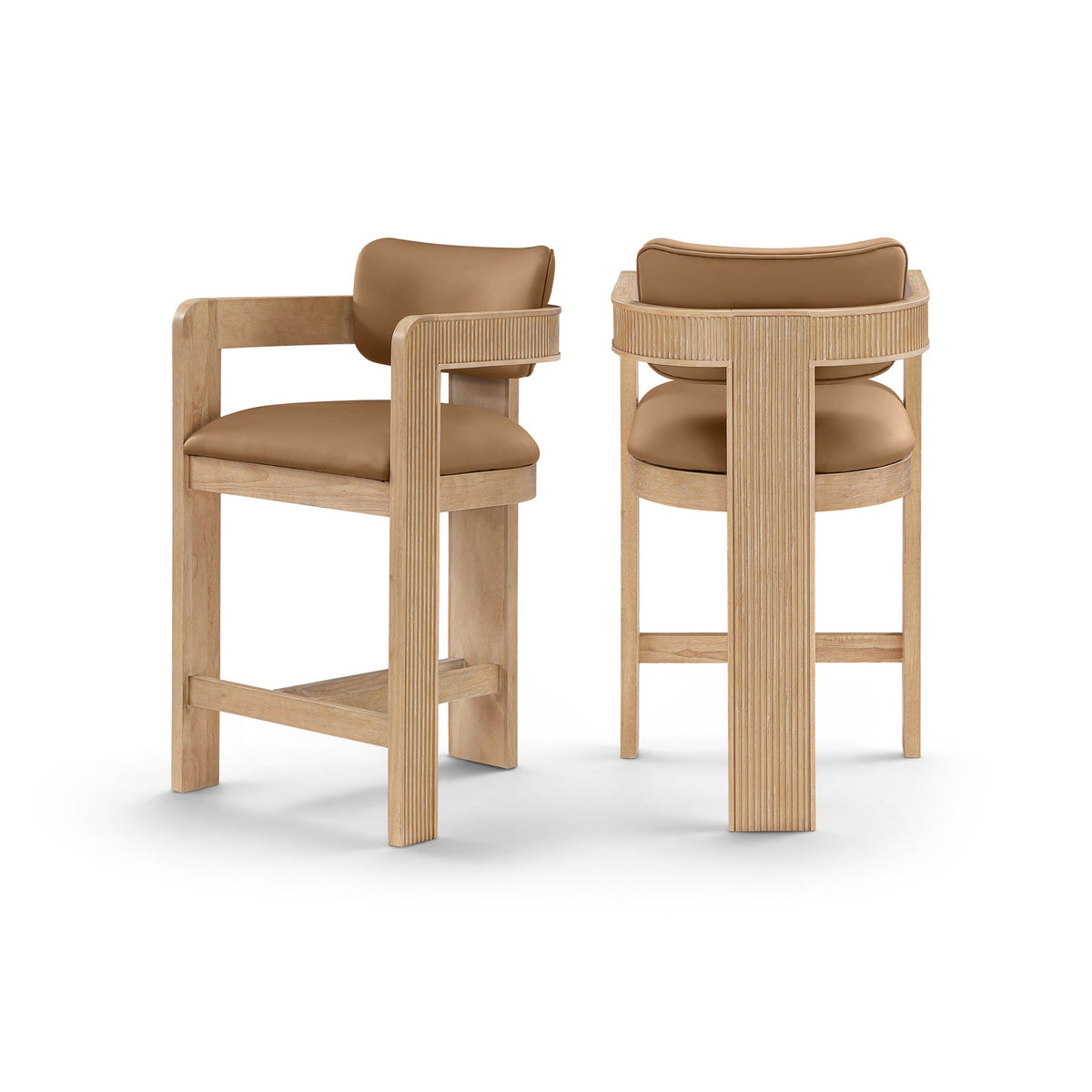 Sacha Cognac Vegan Leather Upholstered Counter Stool Set of 2