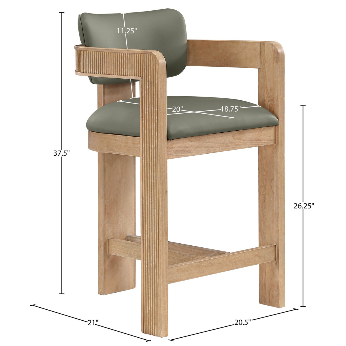 Sacha Olive Vegan Leather Upholstered Counter Stool Set of 2