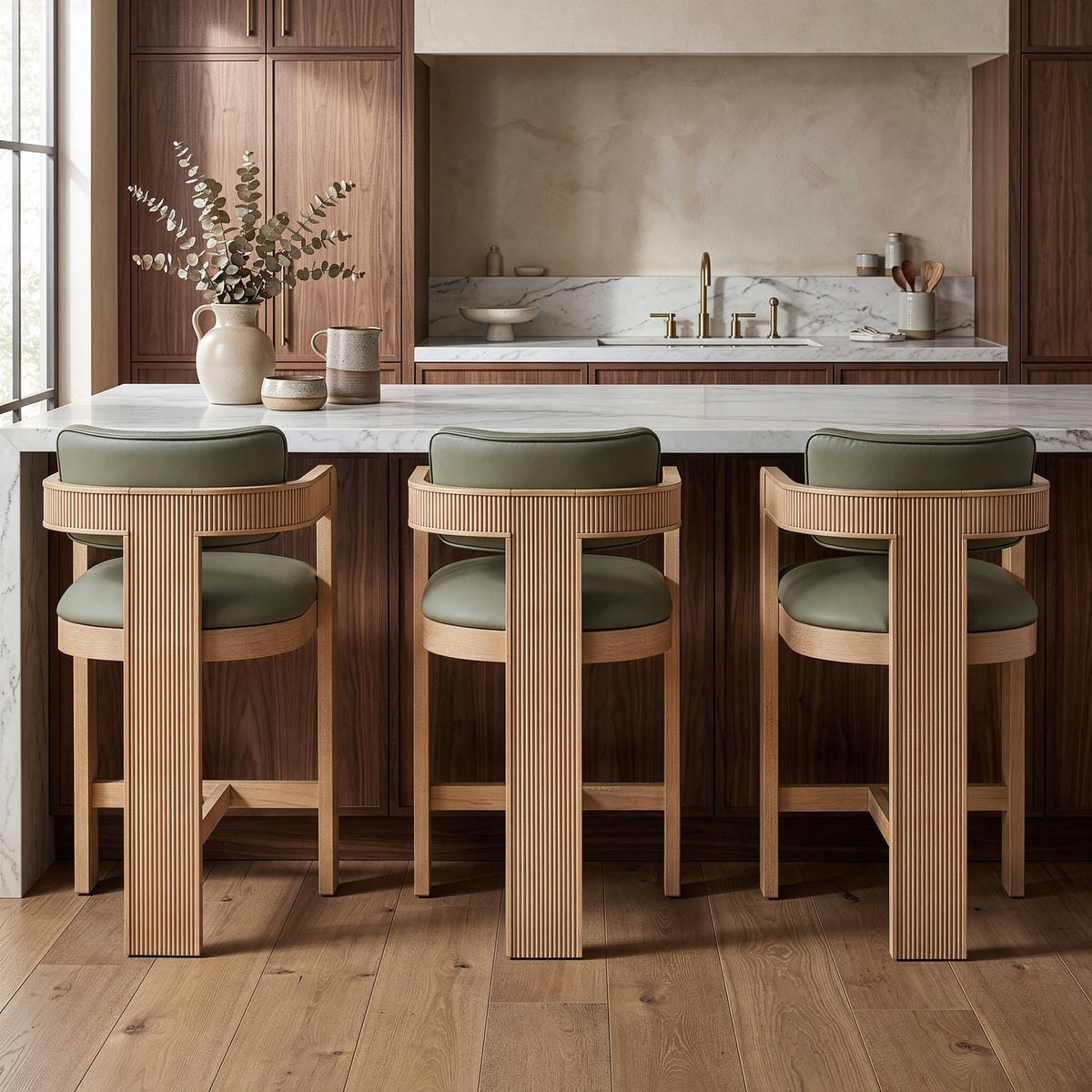 Sacha Olive Vegan Leather Upholstered Counter Stool Set of 2