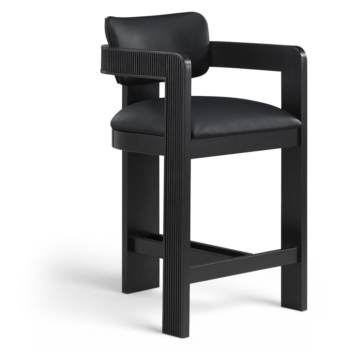 Sacha Black Vegan Leather Upholstered Counter Stool in black vegan leather, black wood, primary product view