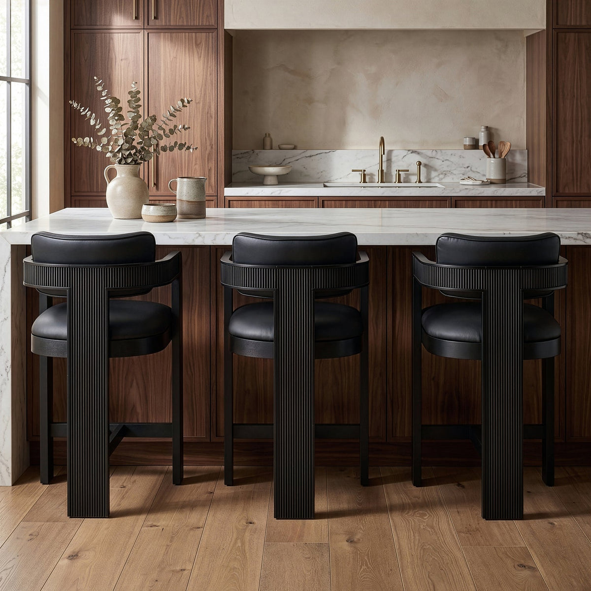Sacha Black Vegan Leather Upholstered Counter Stool Set of 2