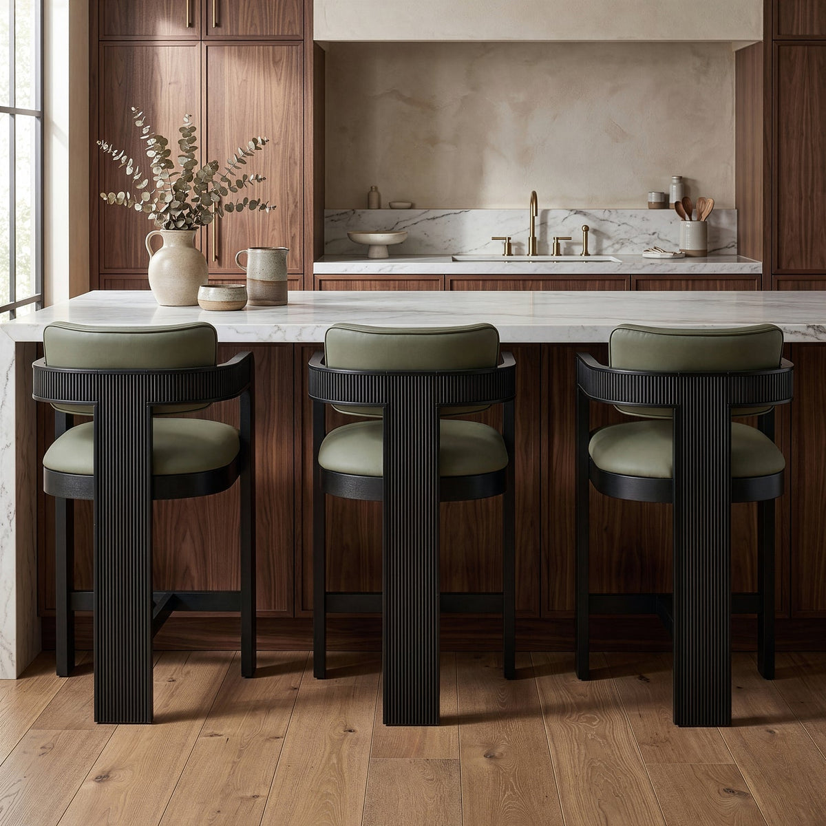 Sacha Olive Vegan Leather Upholstered Counter Stool Set of 2