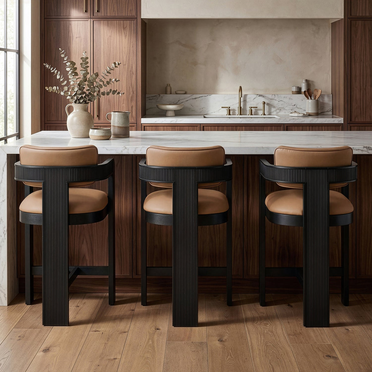 Sacha Tan Vegan Leather Upholstered Counter Stool Set of 2