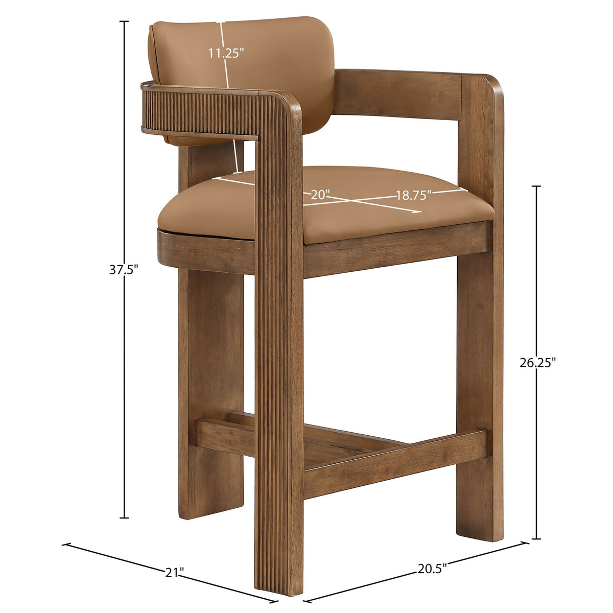 Sacha Cognac Vegan Leather Upholstered Counter Stool Set of 2