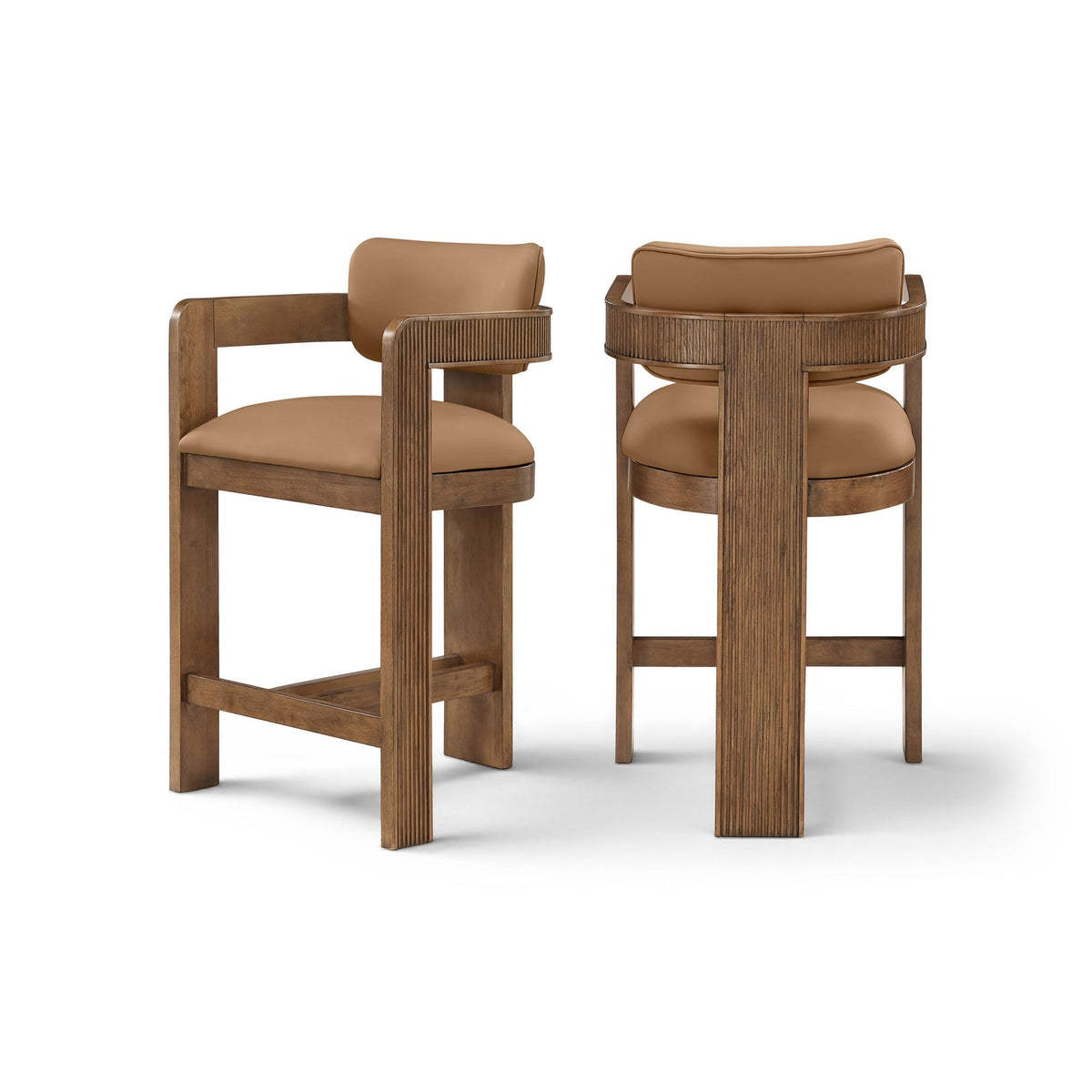 Sacha Cognac Vegan Leather Upholstered Counter Stool Set of 2