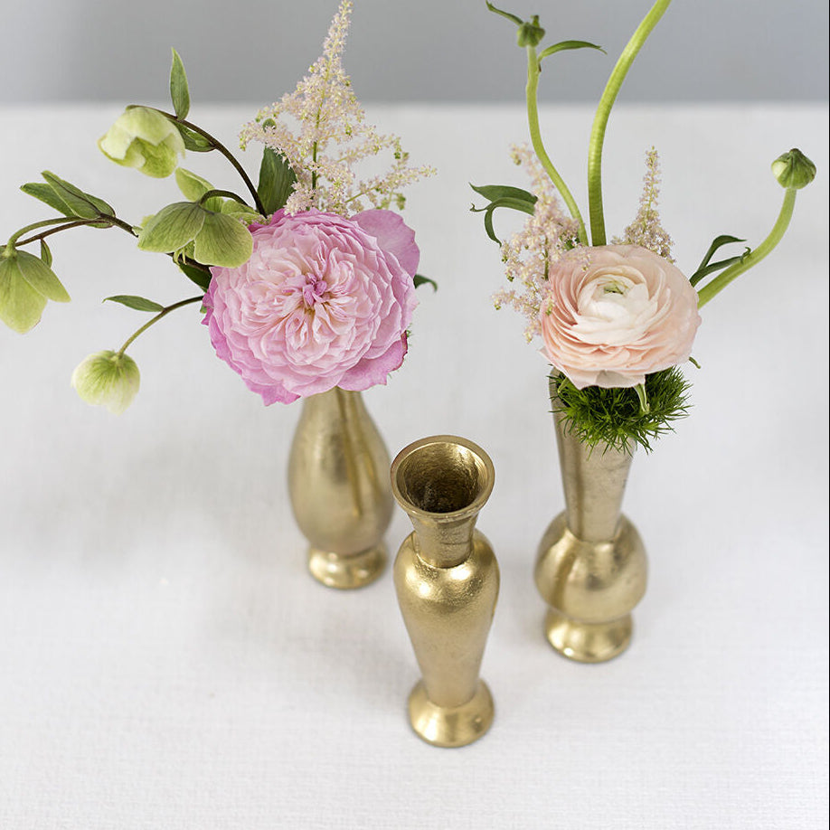 Henna Budvase Set of 3 detail view, gold or silver metal budvase set of 3