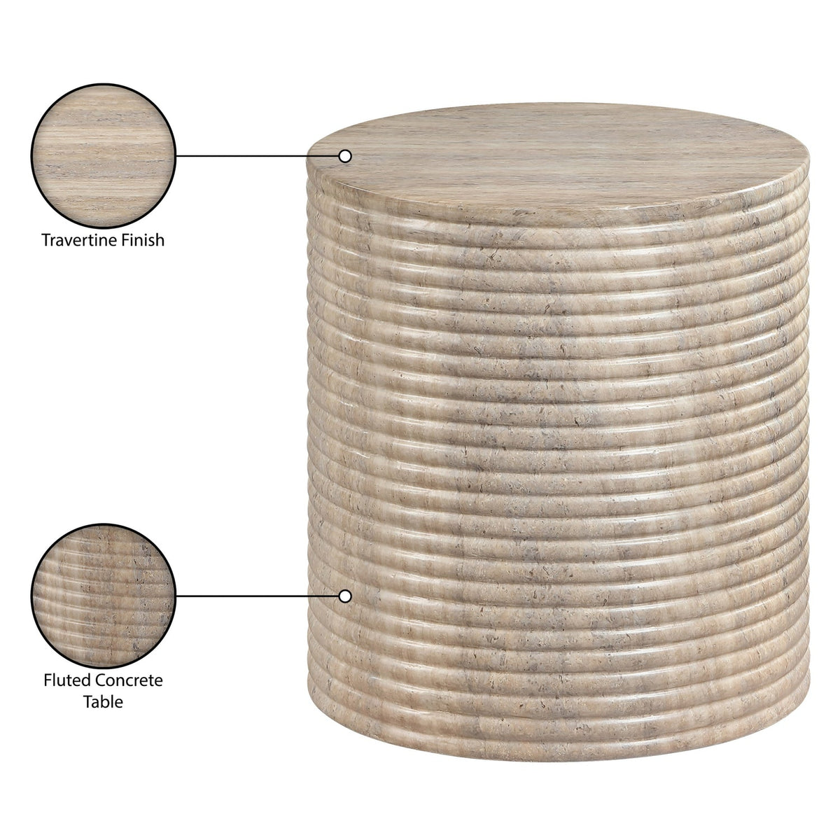 Rapallo Travertine Concrete Indoor/Outdoor End Table Set of 2