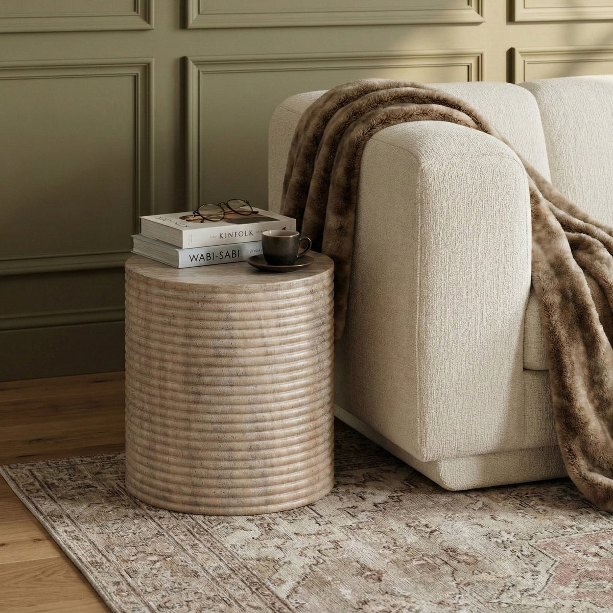 Rapallo Travertine Concrete Indoor/Outdoor End Table Set of 2