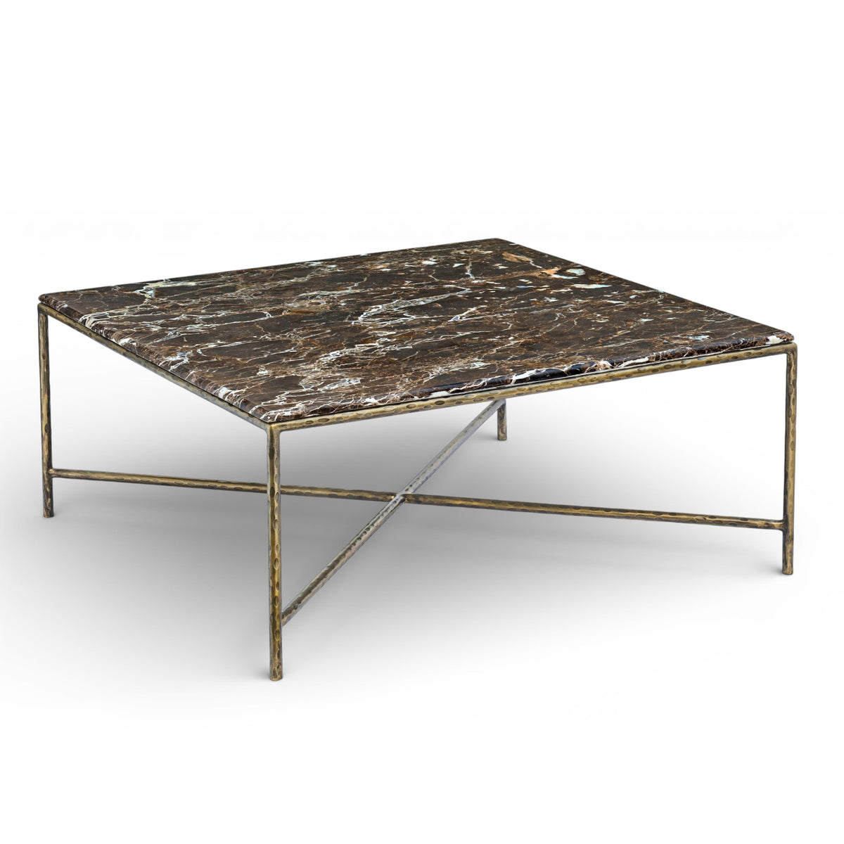Valen Brown Genuine Marble And Iron Coffee Table in brown emperador marble and dark bronze iron, primary product view