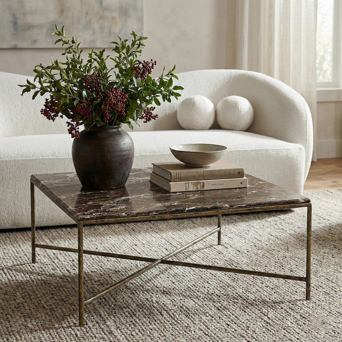 Valen Brown Genuine Marble And Iron Coffee Table