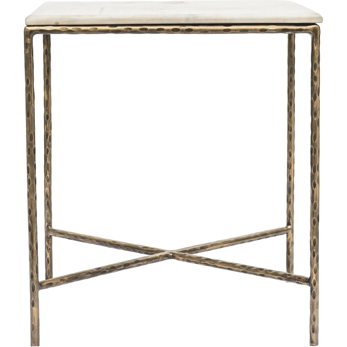 Valen White Genuine Marble And Iron End Table Set of 2