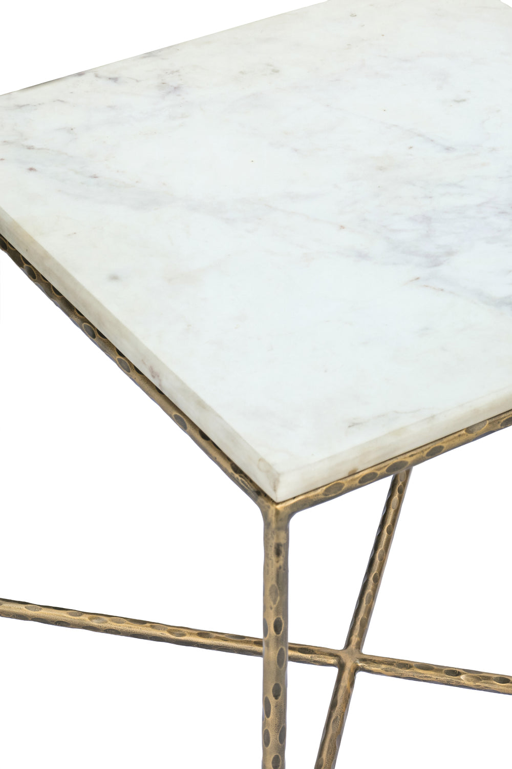 Valen White Genuine Marble And Iron End Table Set of 2