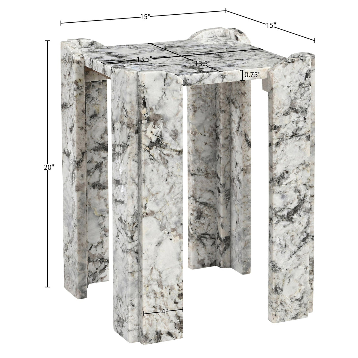 Ravello Alaska Genuine Marble End Side Table Set of 2