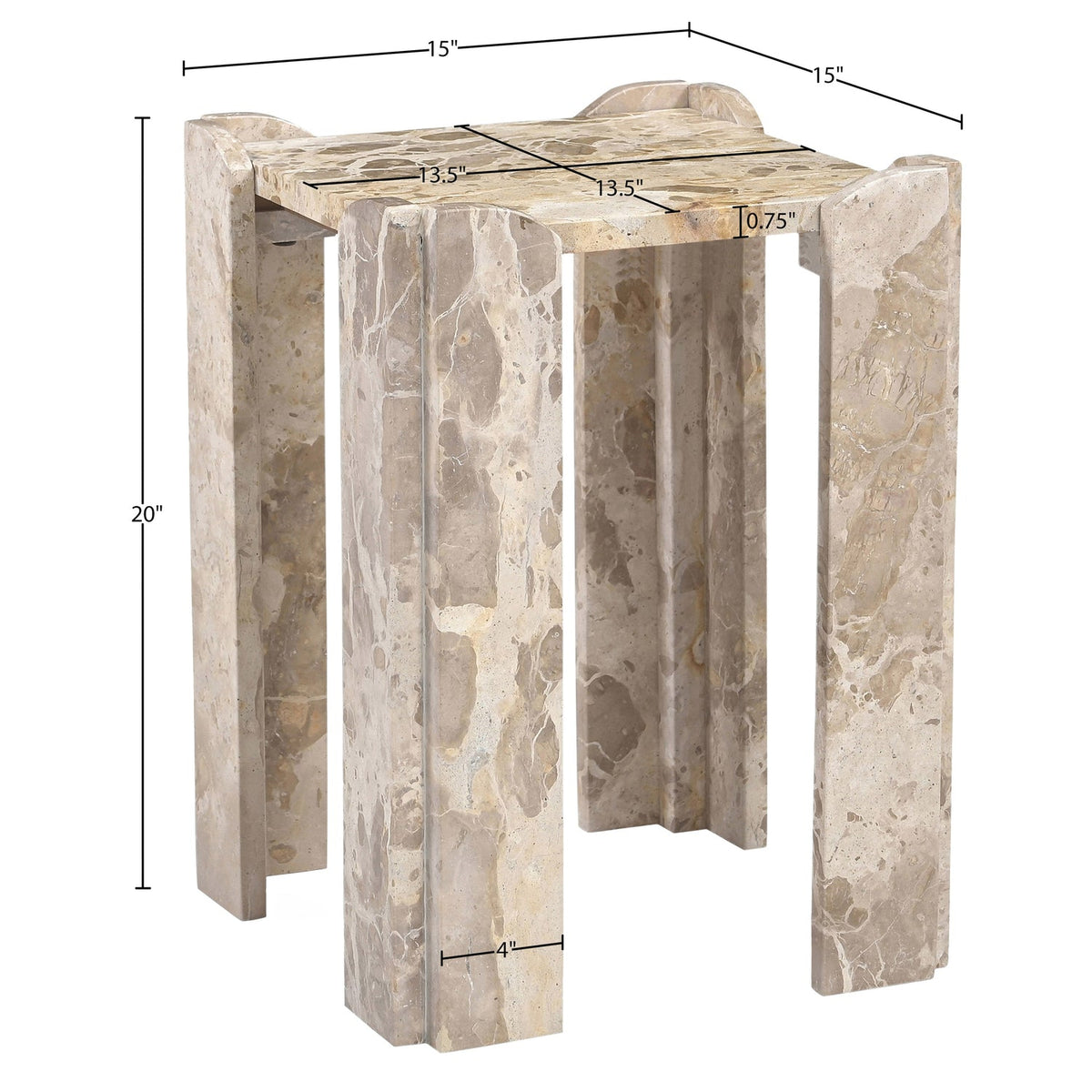Ravello Beige Genuine Marble End Side Table Set of 2