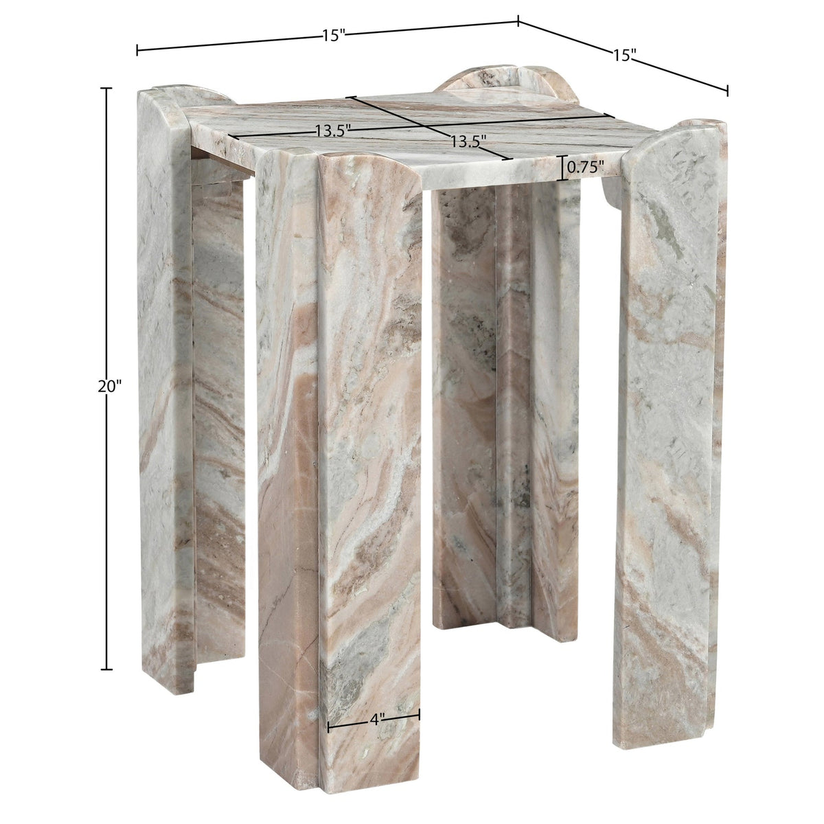 Ravello Brown Genuine Marble End Side Table Set of 2