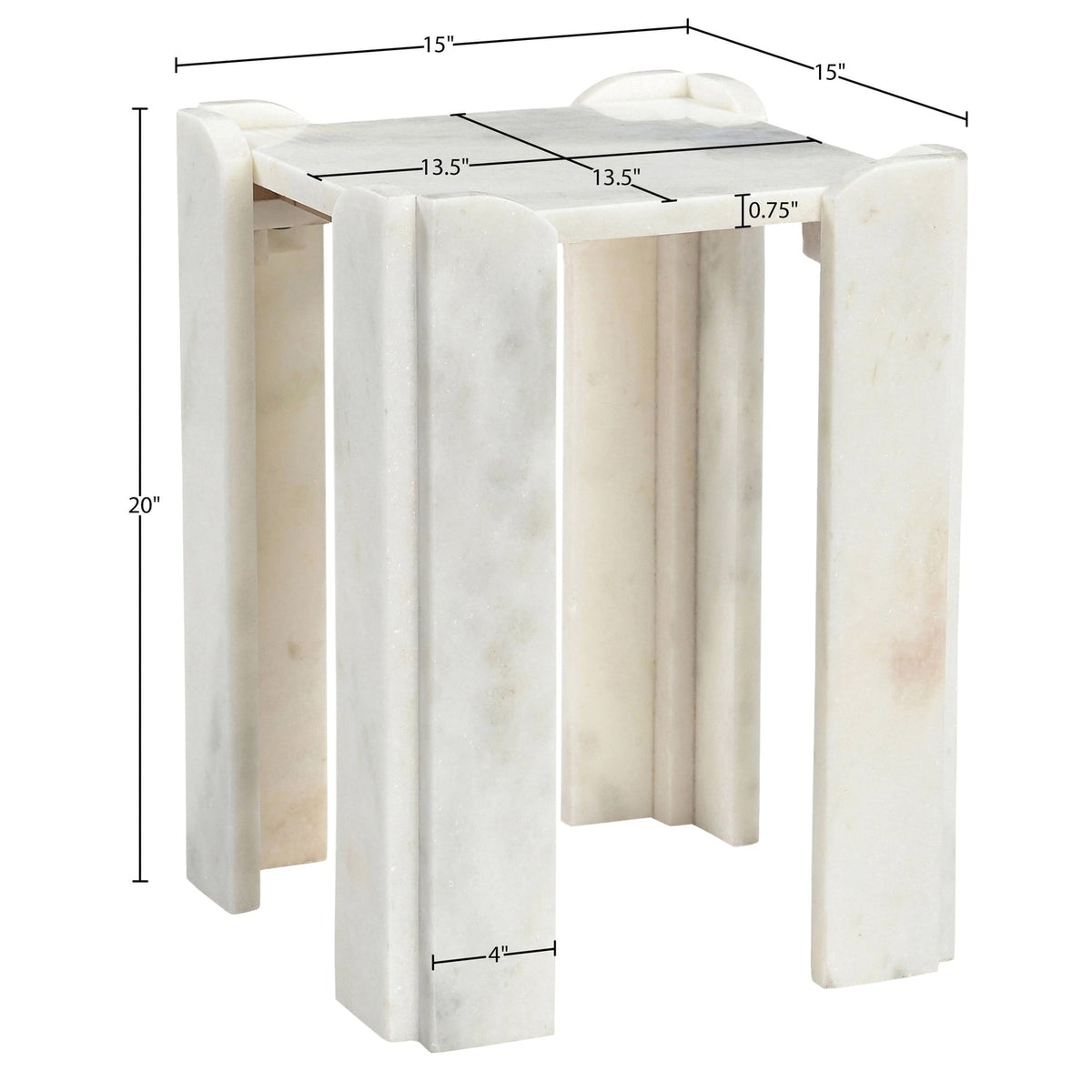 Ravello White Genuine Marble End Side Table Set of 2