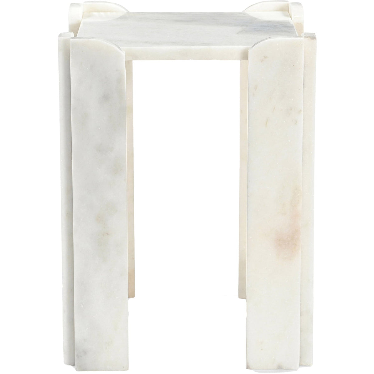 Ravello White Genuine Marble End Side Table Set of 2