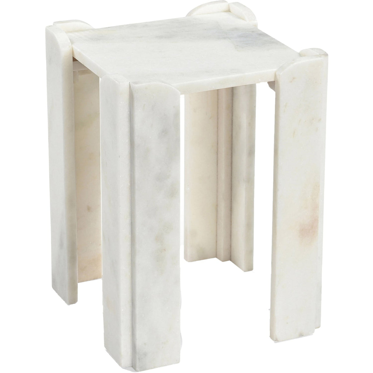 Ravello White Genuine Marble End Side Table Set of 2