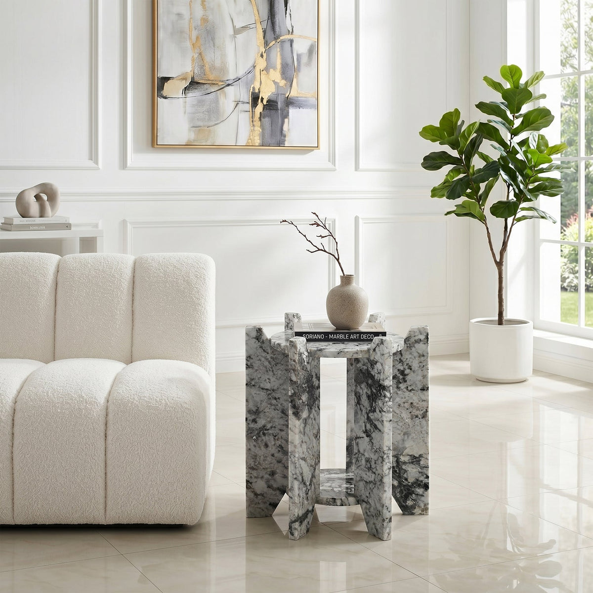 Soriano Alaska Genuine Marble End Side Table Set of 2