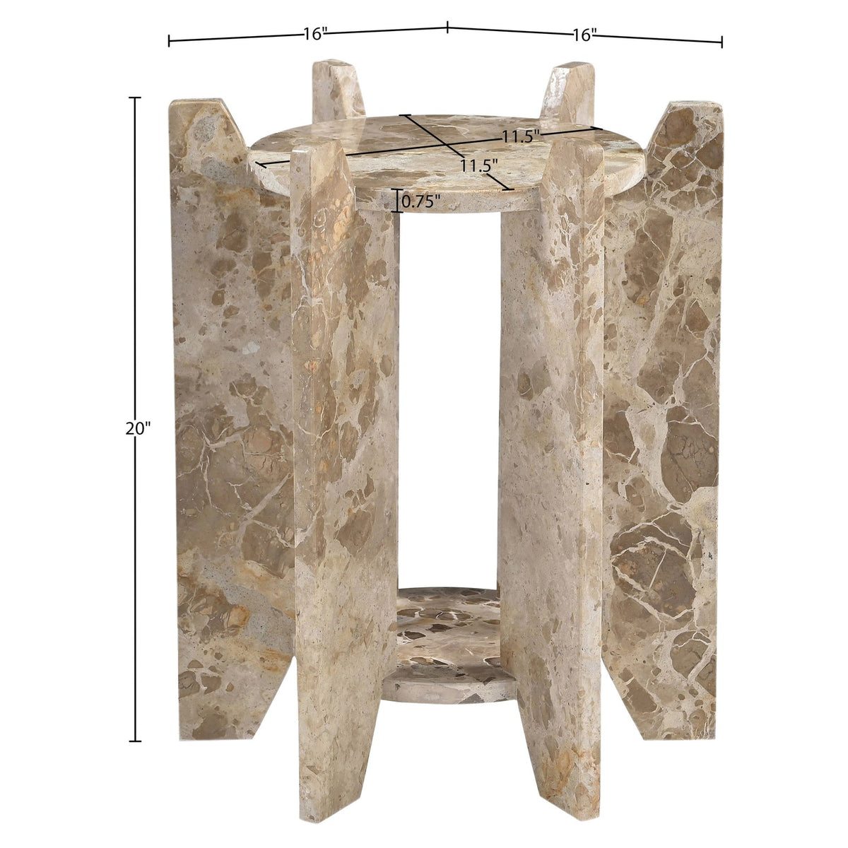 Soriano Beige Genuine Marble End Side Table Set of 2