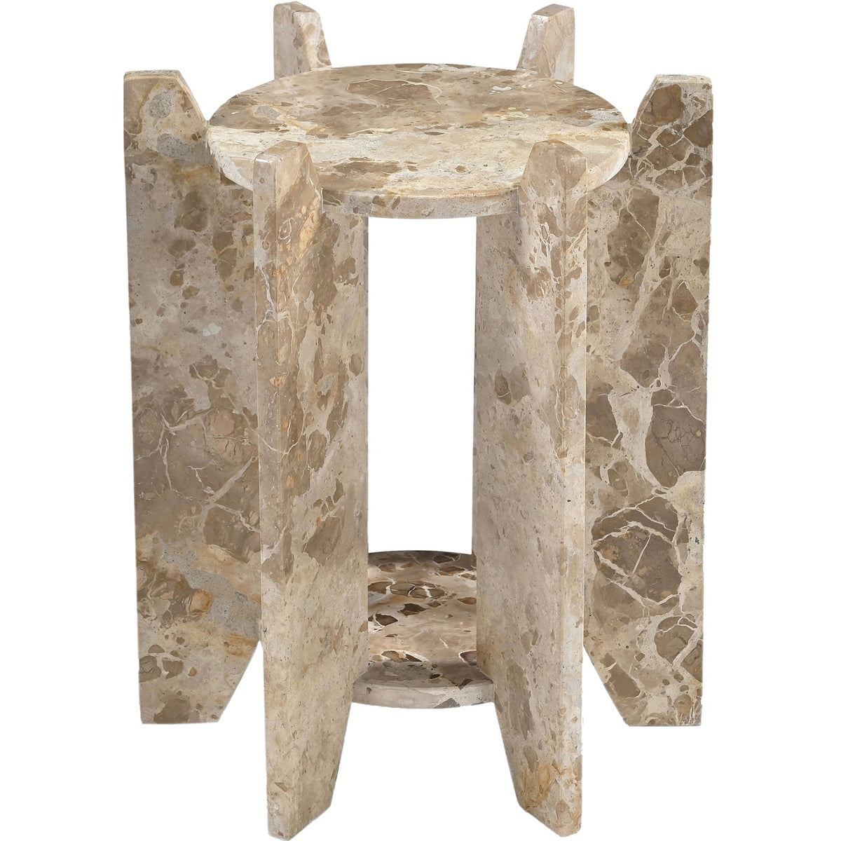 Soriano Beige Genuine Marble End Side Table Set of 2