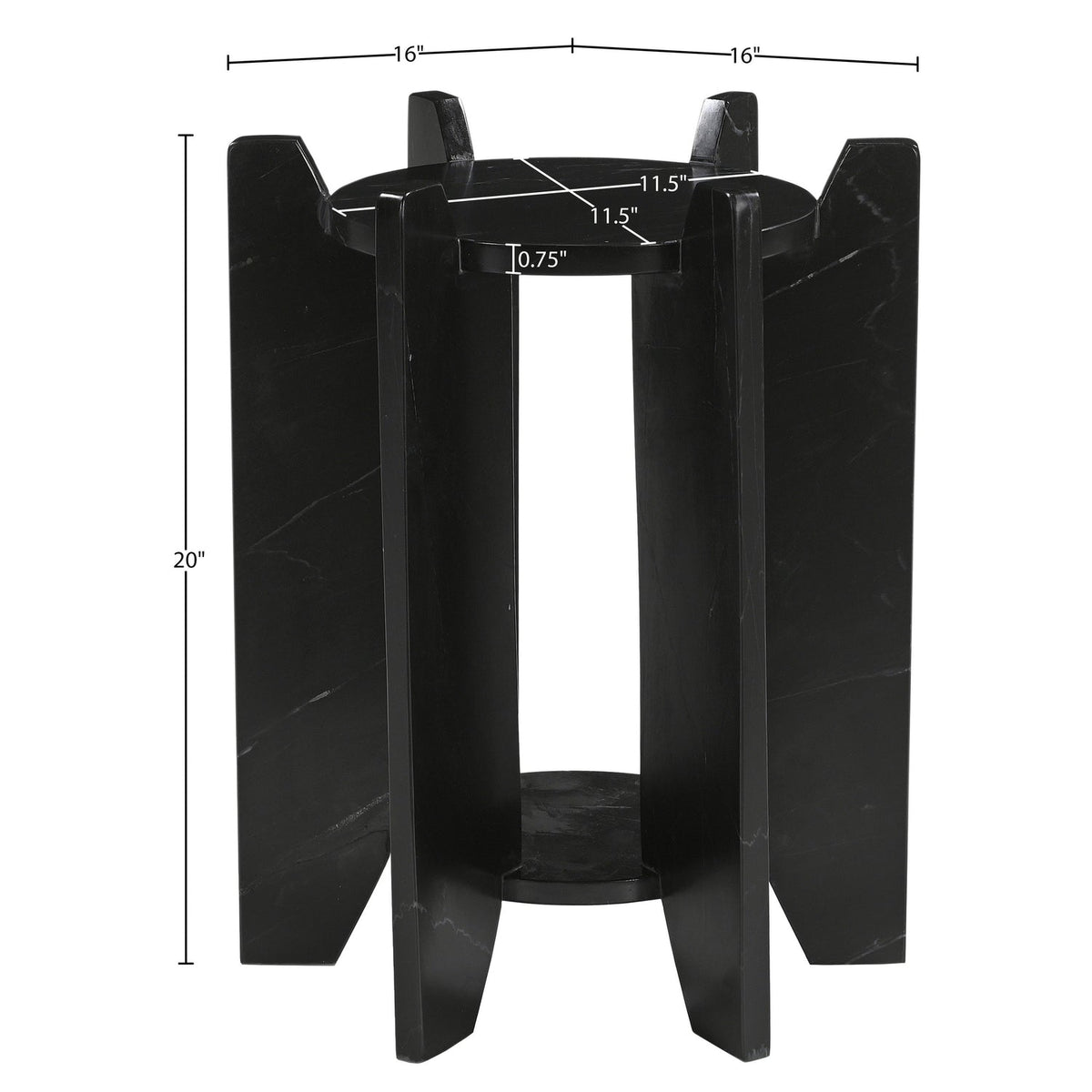 Soriano Black Genuine Marble End Side Table Set of 2