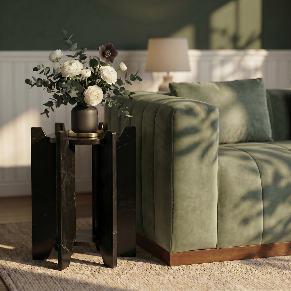 Soriano Black Genuine Marble End Side Table Set of 2