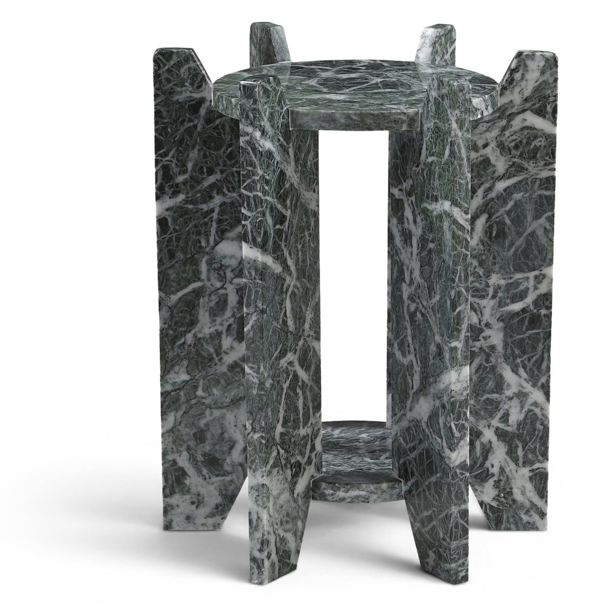 Soriano Green Genuine Marble End / Side Table in Spider green marble, primary product view