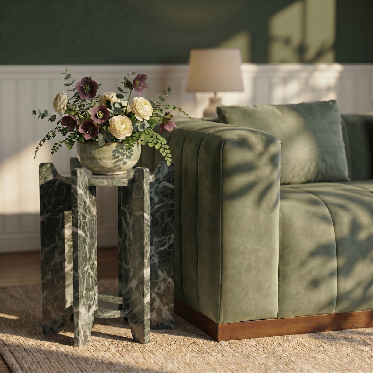 Soriano Green Genuine Marble End Side Table Set of 2