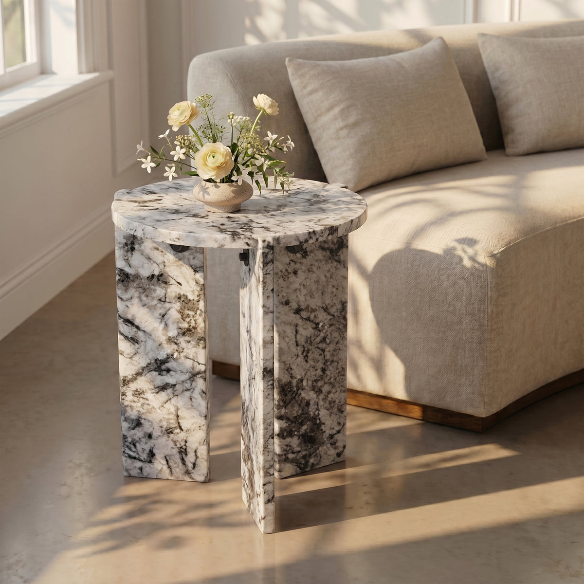 Vernazza Alaska Genuine Marble End Side Table Set of 2
