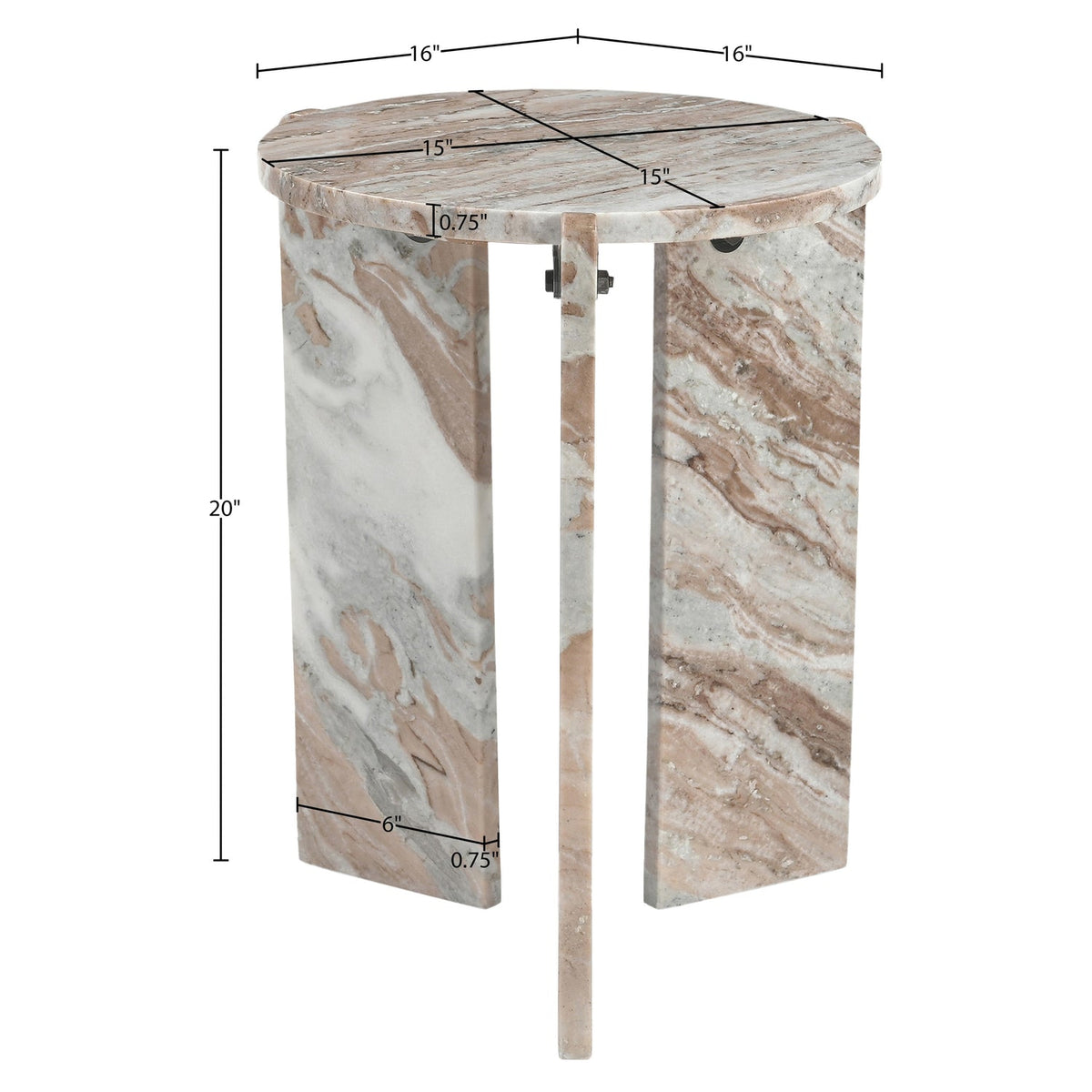 Vernazza Brown Genuine Marble End Side Table Set of 2