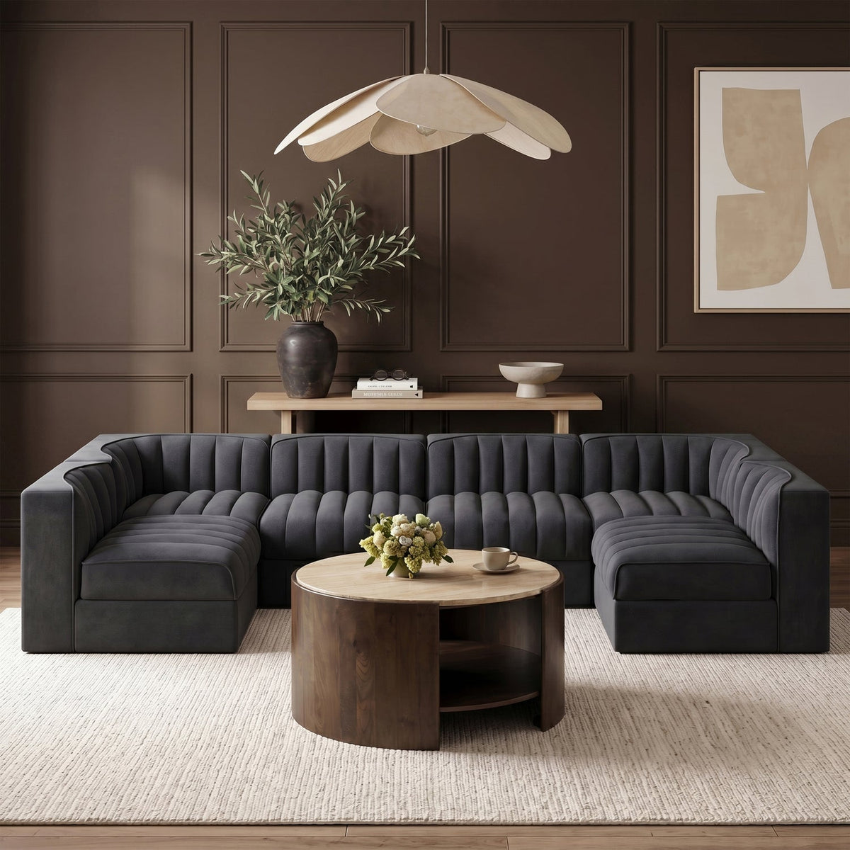 Solstice Brown Travertine And Mango Wood Coffee Table