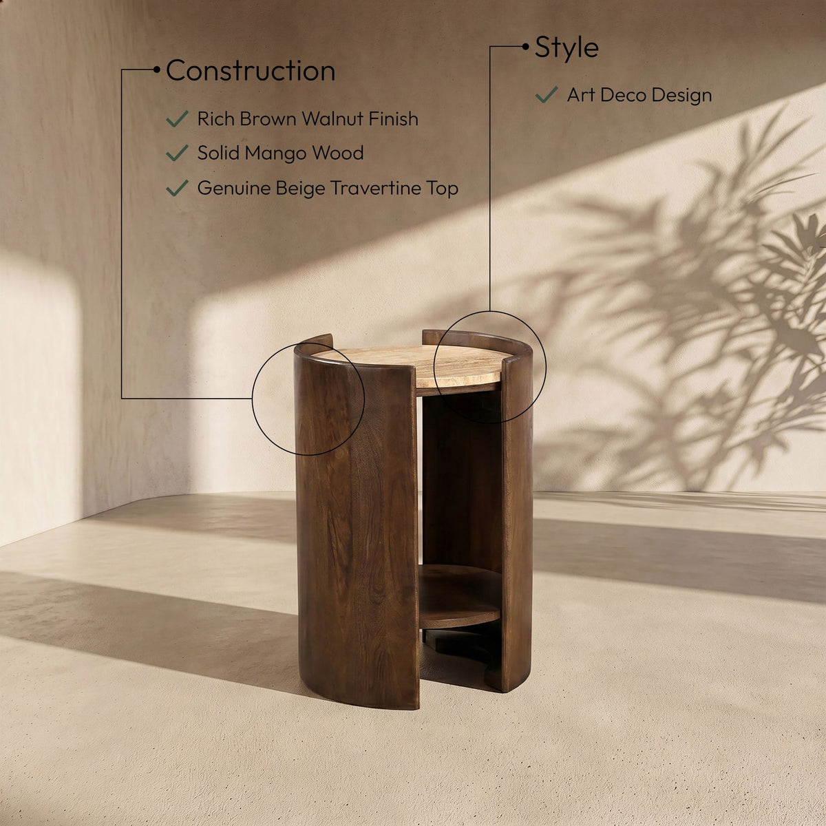 Solstice Brown Travertine And Mango Wood End Table Set of 2