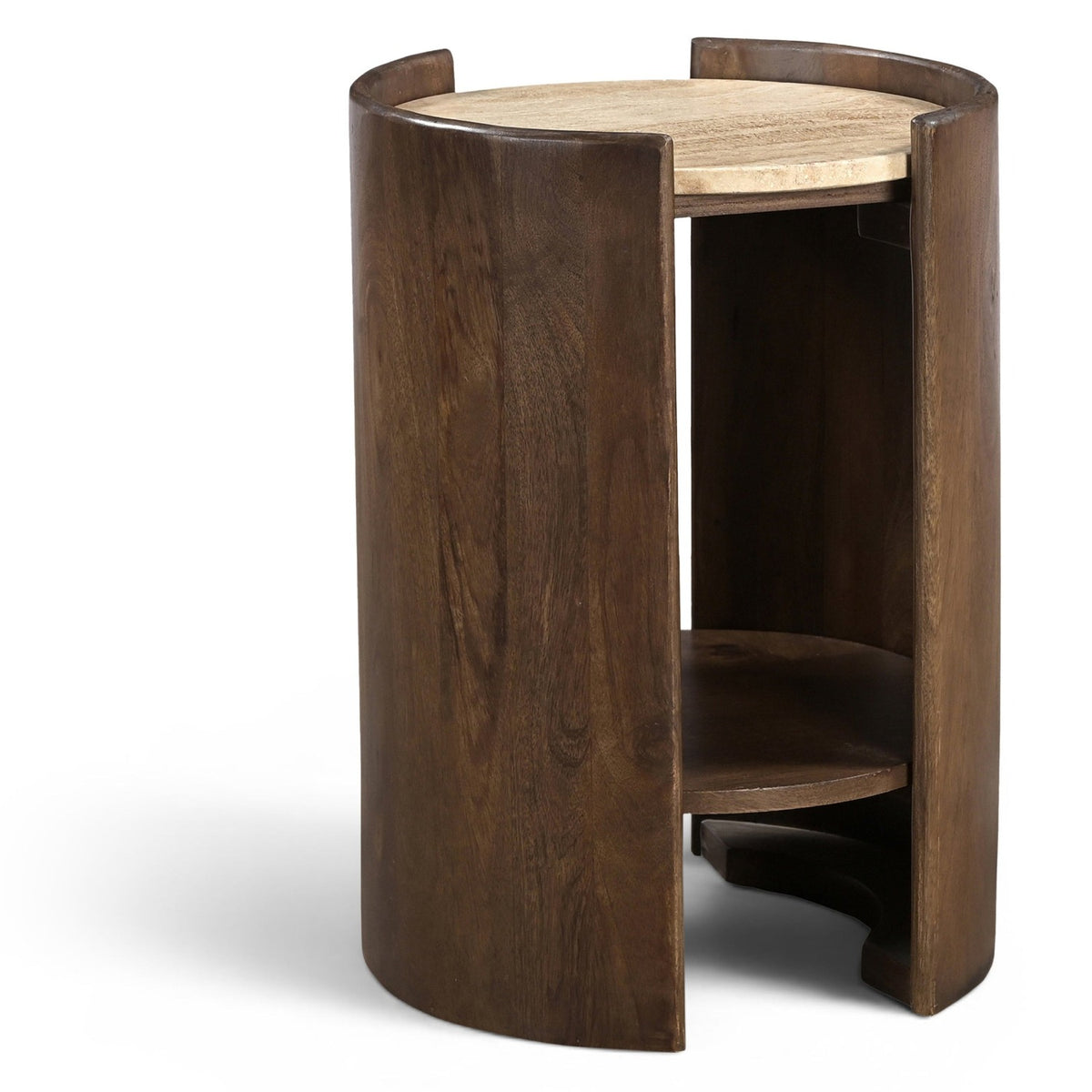 Solstice Brown Travertine And Mango Wood End Table in beige travertine and mango wood, primary product view