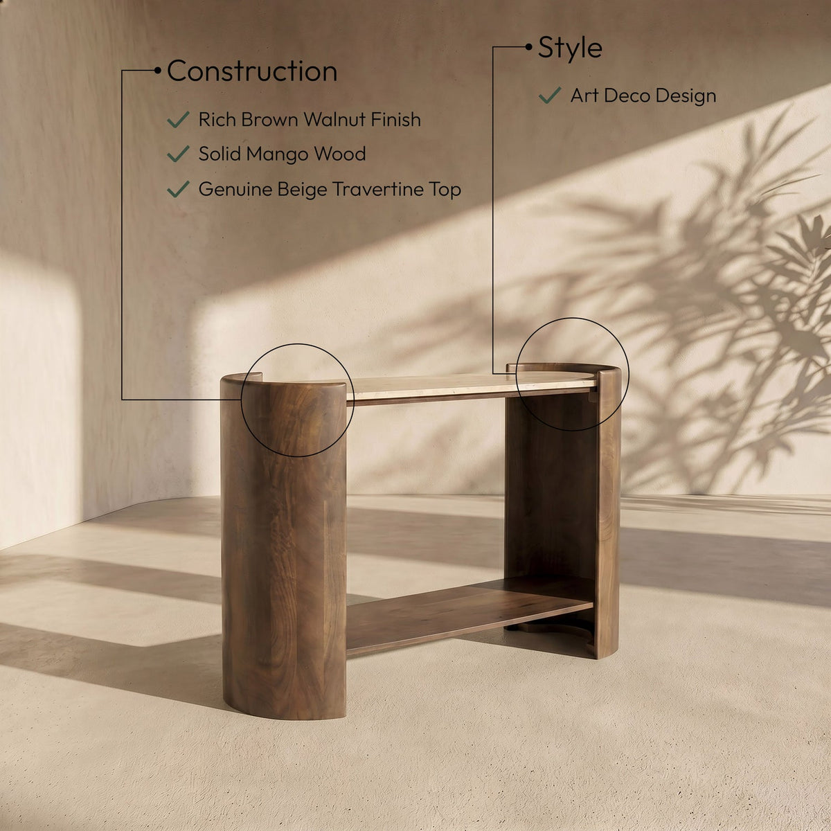 Solstice Brown Travertine And Mango Wood Console Table