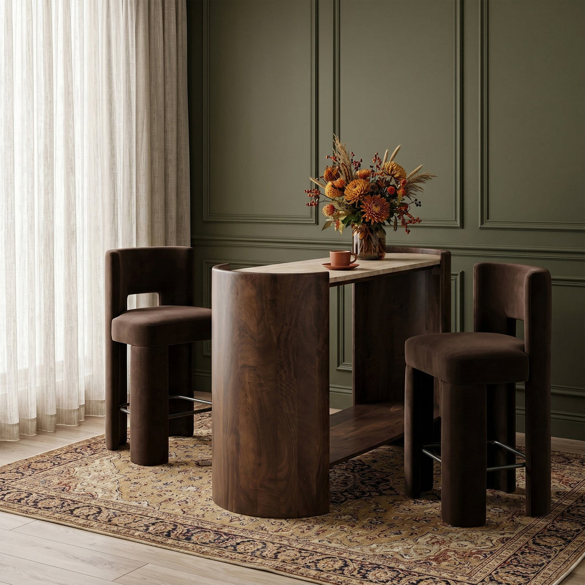 Solstice Brown Travertine And Mango Wood Console Table