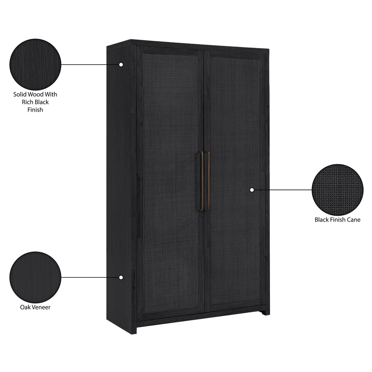 Vana Black Cane And Solid Wood Storage Cabinet