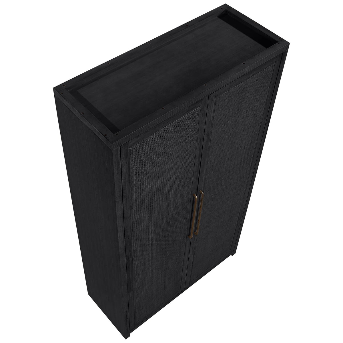 Vana Black Cane And Solid Wood Storage Cabinet