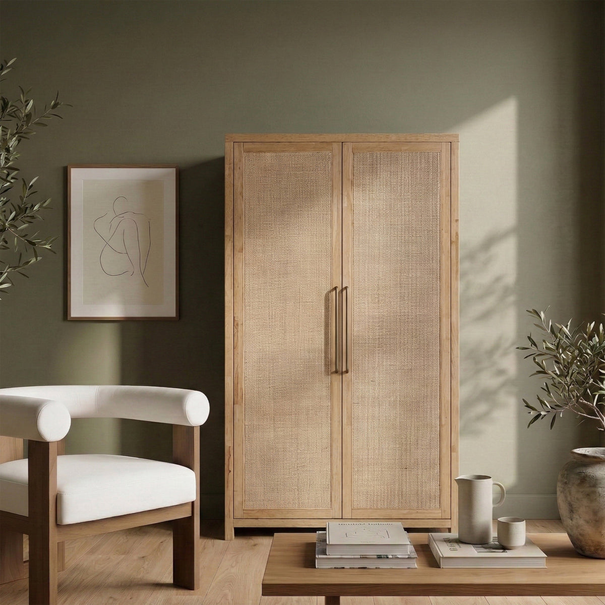 Vana Natural Cane And Solid Wood Storage Cabinet
