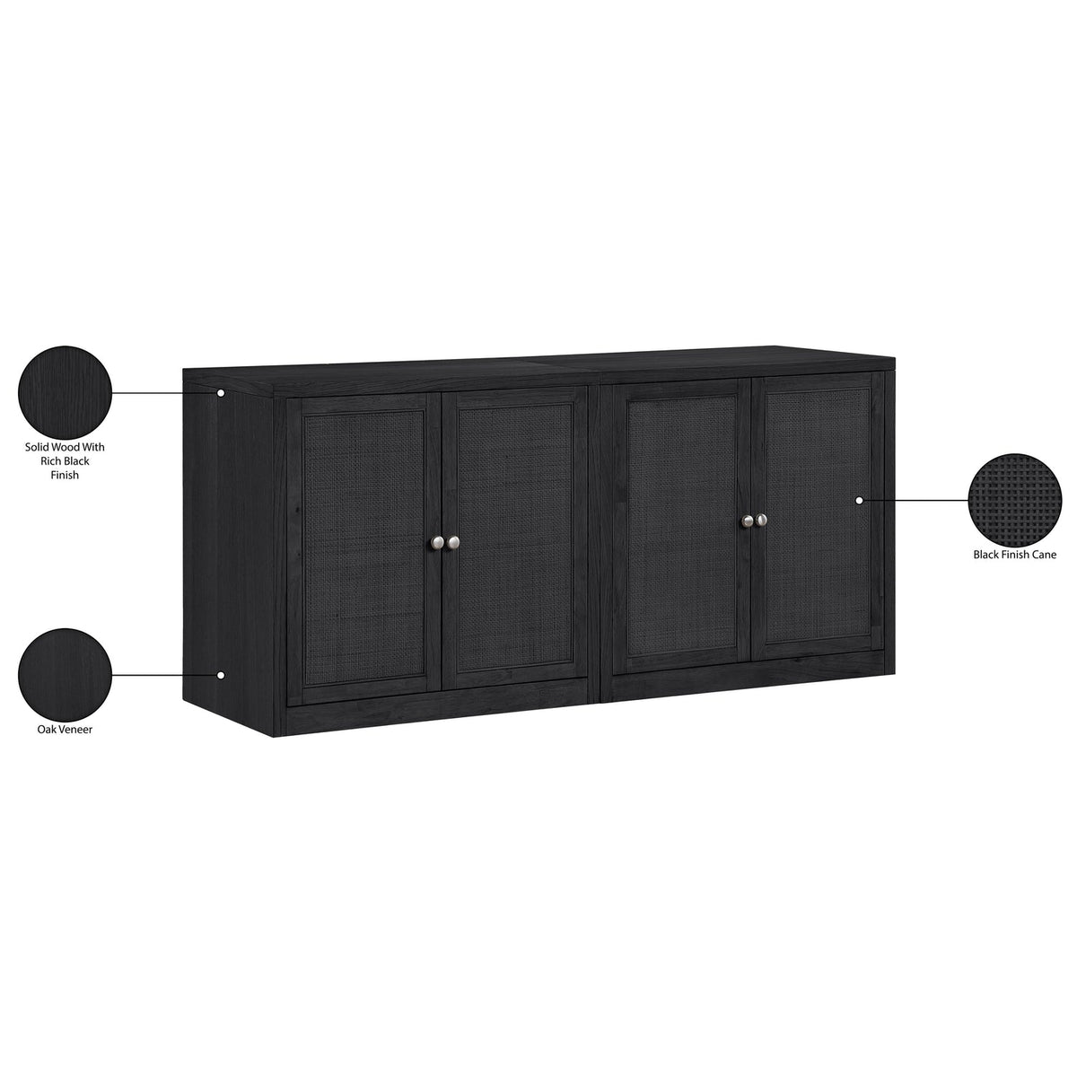 Vero Black Cane Solid Wood And Oak Veneer 2 Piece Sideboard/Buffet