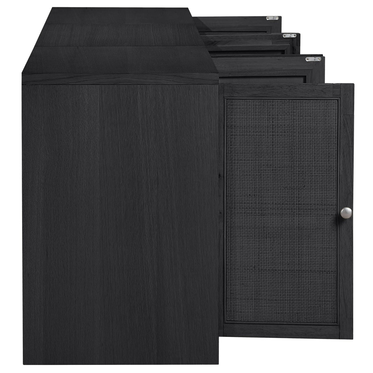 Vero Black Cane Solid Wood And Oak Veneer 3 Piece Sideboard/Buffet