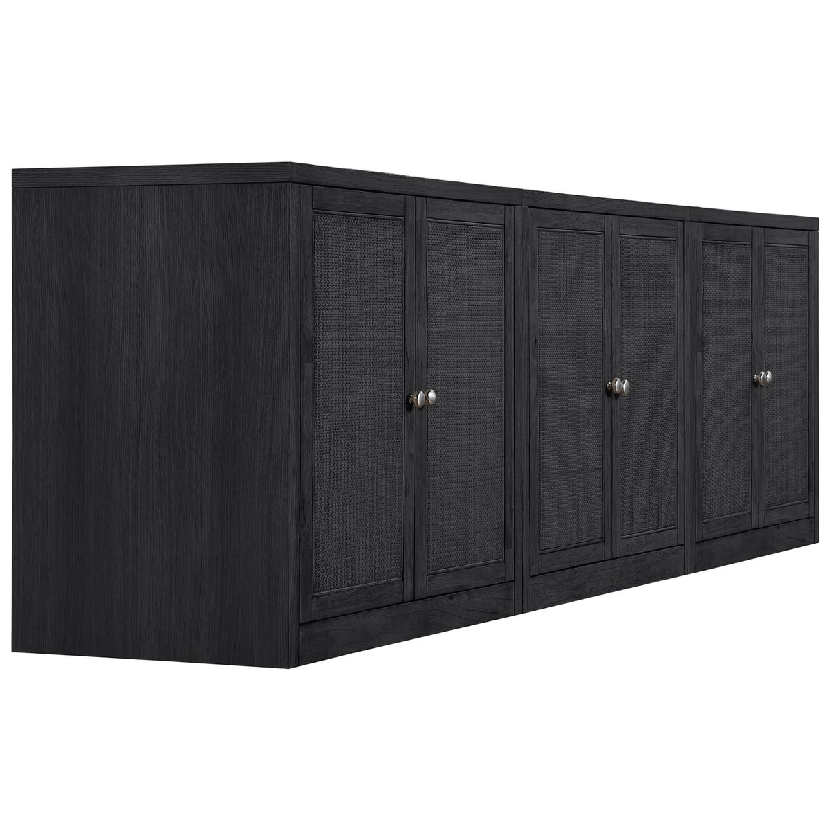 Vero Black Cane Solid Wood And Oak Veneer 3 Piece Sideboard/Buffet
