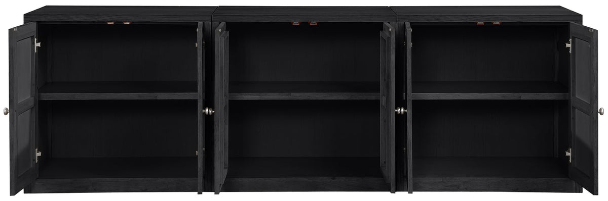 Vero Black Cane Solid Wood And Oak Veneer 3 Piece Sideboard/Buffet